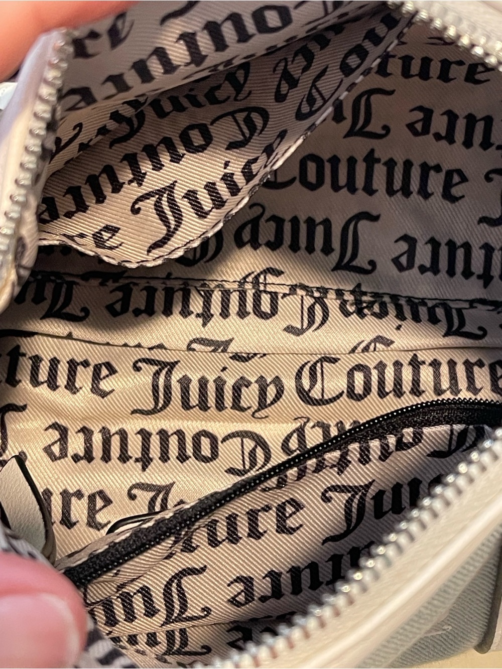 Juicy Couture Light Gray Barrel Duffel with White Trim and Navy Strap - Picture 8 of 9